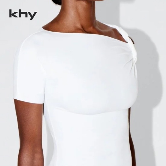 Khy Sleek Stretch Twisted Top white sz XL - Picture 3 of 4